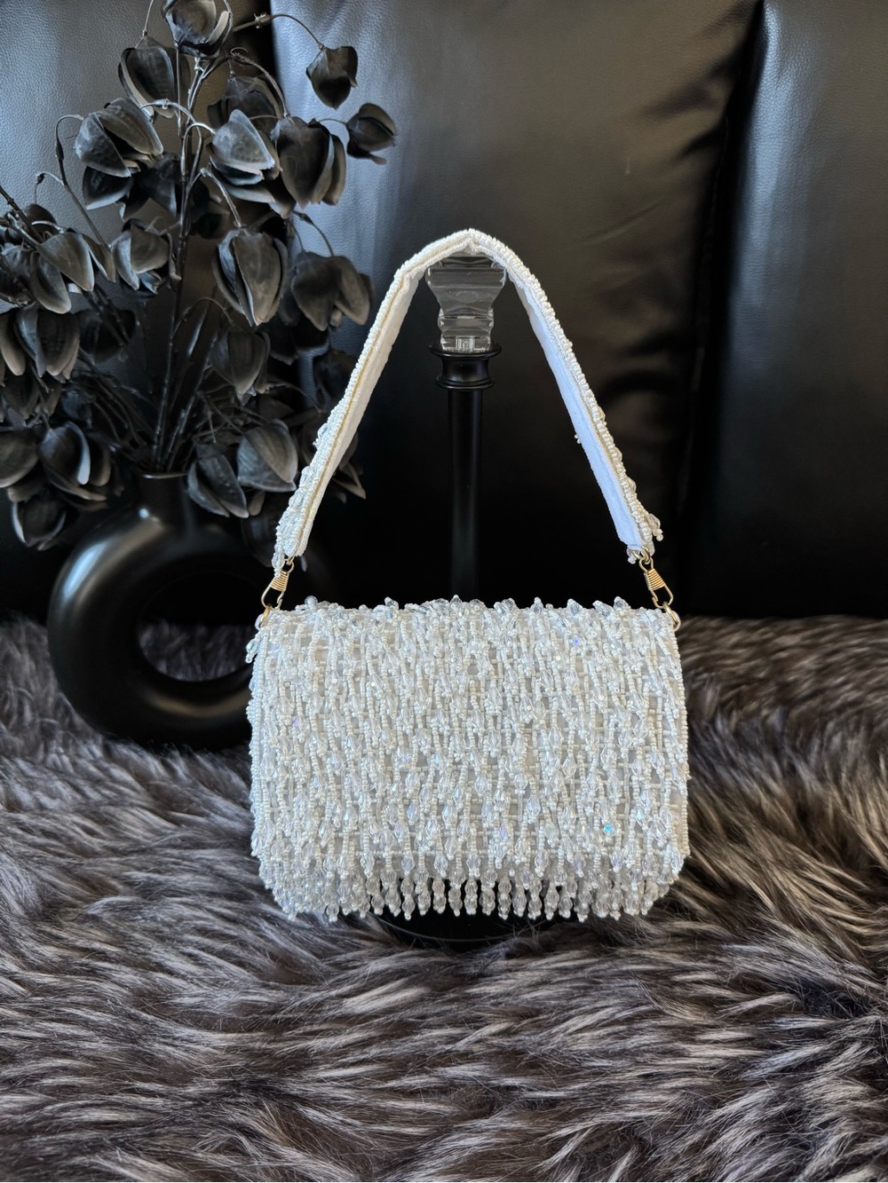 White Beaded Mini Shoulder Bag